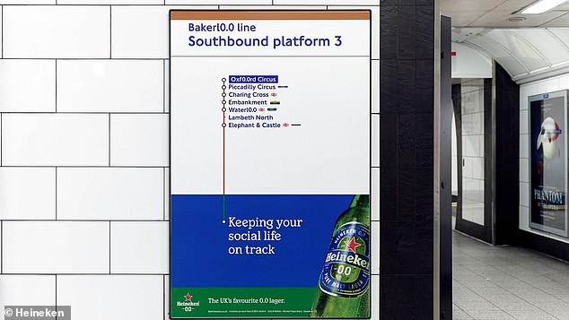 Signs along the London Underground's Bakerloo line will be rebranded as 'Bakerl0.0' and 'Waterl0.0' as part of a partnership with Heineken to promote its zero alcohol products