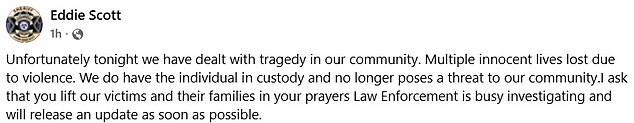 Clay County Sheriff Eddie Scott said in a post to Facebook that the incident saw 'multiple innocent lives lost'
