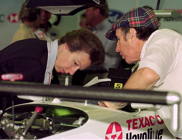 An avid sportswoman, Anne previously revealed in 2020 how she had sneaked out of Buckingham Palace in the 1970s to race cars with legendary Scottish former Formula One driver Sir Jackie Stewart (pictured) during a secret trip to Silverstone