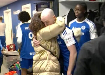 Emotional moment tragic Ethan McLeod's parents join Macclesfield heroes in dressing room after historic FA Cup win