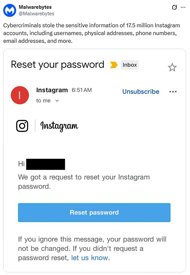The breach was revealed on X by security firm Malwarebytes on Saturday, which warned that the leaked data has likely been shared with cyber criminals