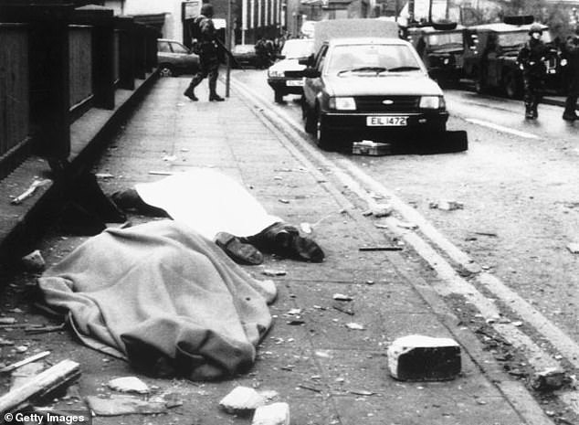 Bodies covered at the roadside Enniskillen following the bomb being detonated