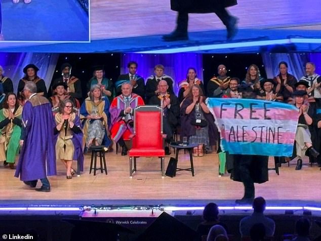 The moment Autumn Redpath graduated from the University of Warwick while calling for a Free Palestine and trans rights