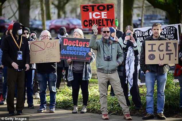 Portland saw crowds gather along the Willamette River to protest ICE