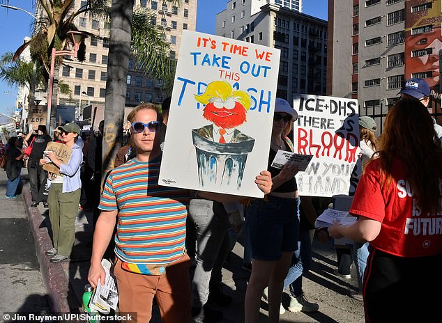 Demonstrators gathered in Pershing Square before marching toward City Hall