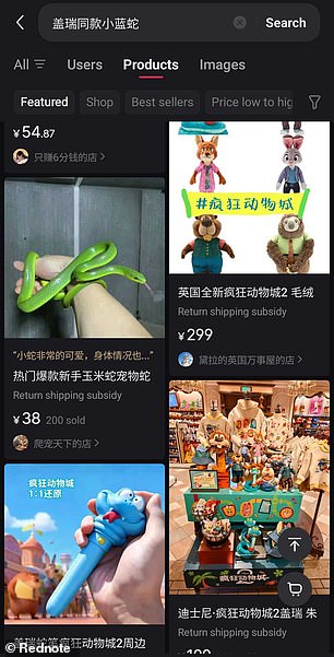 On the TikTok like social media RedNote, the Daily Mail found live snakes being sold alongside plastic toys under the search term 'Garry the blue snake'