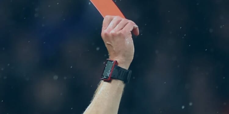 Football fan incredibly shown red card by referee as supporters joke 'VAR needs to step in'