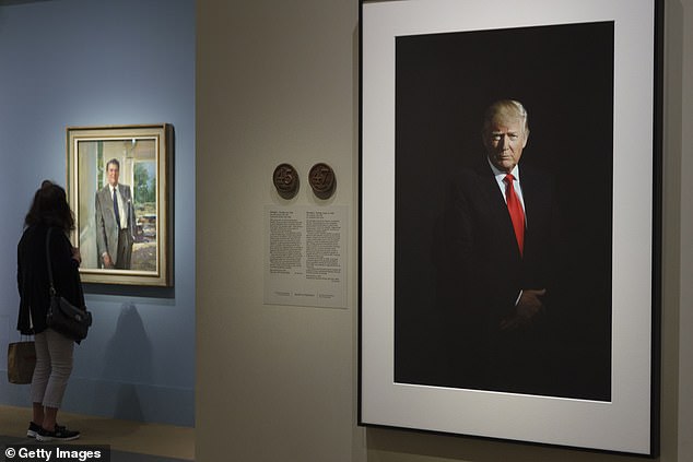 This is the picture of Trump that was formerly on display at the museum. The wall text described some of his major political accomplishments as well as his two impeachments