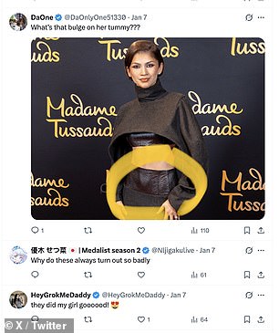 An eagle-eyed social media highlighted a small lump on the dupe's midriff and asked, 'What's that bulge on her tummy?'