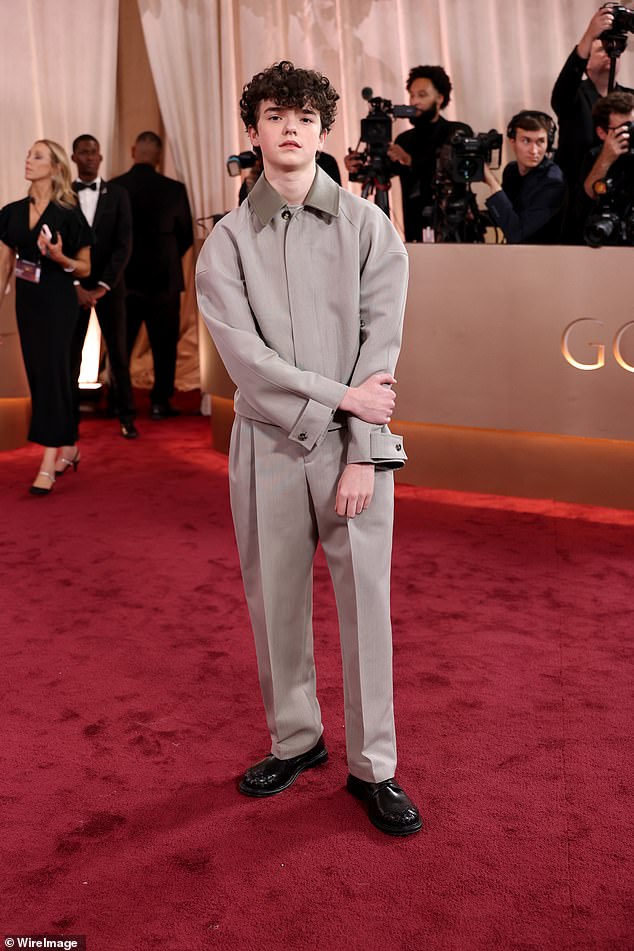 Owen Cooper, 16, donned a stylish grey outfit