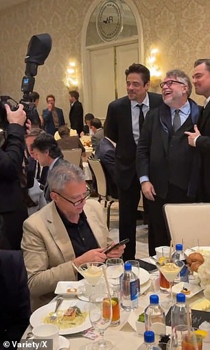 Del Toro was in the midst of posing for a picture with the former child star and his One Battle castmate Benicio del Toro, who were all laughing
