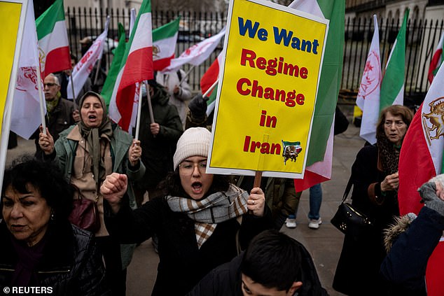 Members of The Association of Anglo-Iranian Women in the UK hold a solidarity rally calling for the British government to proscribe the Islamic Revolutionary Guard Corps (IRGC) as a terrorist organisation on Sunday