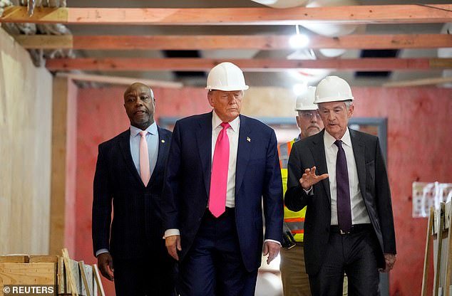 President Donald Trump, Federal Reserve Chair Jerome Powell, and U.S. Senator Tim Scott (R-SC) tour the Federal Reserve Board building last July