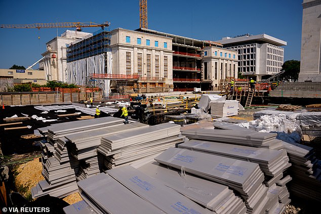 A view shows the Marriner S. Eccles Federal Reserve Board Building as a massive renovation continues on the building and the 1951 Constitution Avenue Building