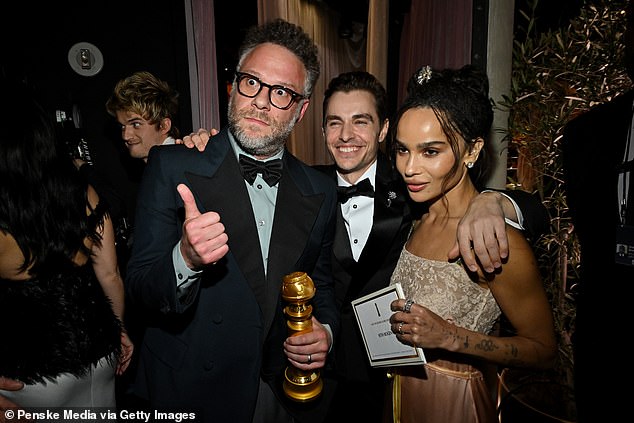 Rogen posed backstage with Zoe Kravitz and Dave Franco