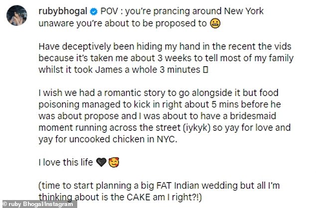 Ruby has confirmed her engagement to long-term partner James in January 2024