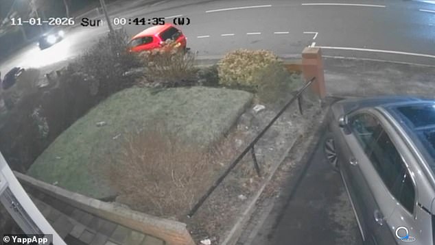 Footage from CCTV cameras of a nearby property show the Picasso taxi (back left) travelling along Wigan Road in Bolton just before the collision