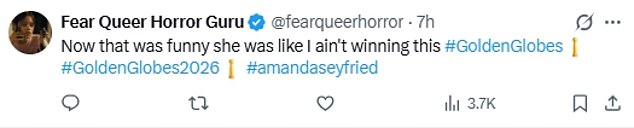 Fans claimed she had been 'robbed' of the Golden Globe but praised her reaction