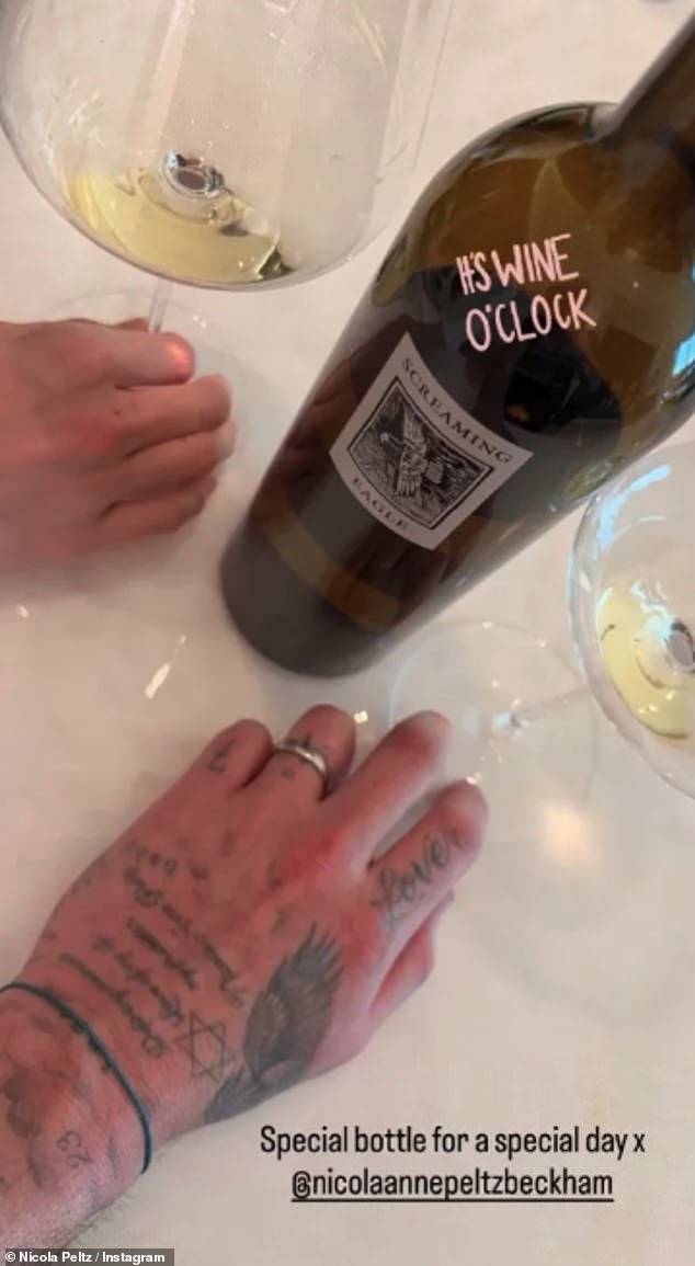 Brooklyn also treated Nicola to a £5,000 bottle of his mum's favourite Screaming Eagle wine, sharing a snap of them enjoying a glass with the caption: 'Special bottle for a special day'