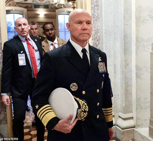 Admiral Frank 'Mitch' Bradley, seen here on Capitol Hill in December, told lawmakers  that all 11 on board the boat that was hit on September 2 have all been identified