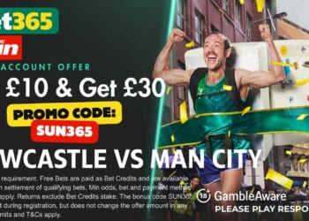 £30 bonus for Newcastle vs Man City with SUN365