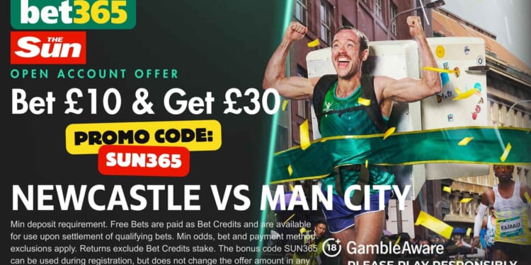 £30 bonus for Newcastle vs Man City with SUN365