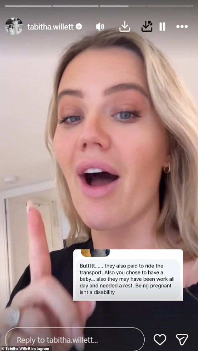 She later hit back at a fan in a video as she reflected on her pregnancy experiences after a 'female' follower criticised her saying, 'Being pregnant isn't a disability'