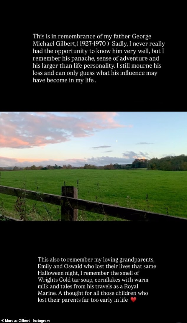 Paying tribute to his dad and grandparents he wrote: 'A thought for all those children who lost their parents far too early in life'