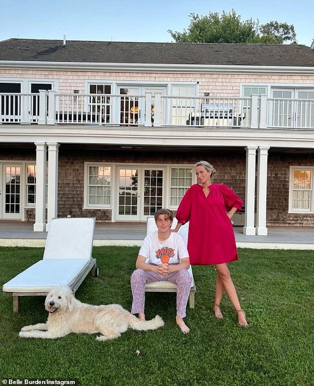 The 56-year-old at her $4.7 million Martha's Vineyard holiday home with her son Finn
