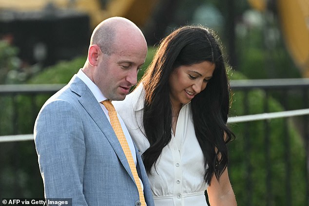 Katie Miller (pictured with husband Stephen) is a political advisor and media personality currently serving as a member of the President¿s Intelligence Advisory Board