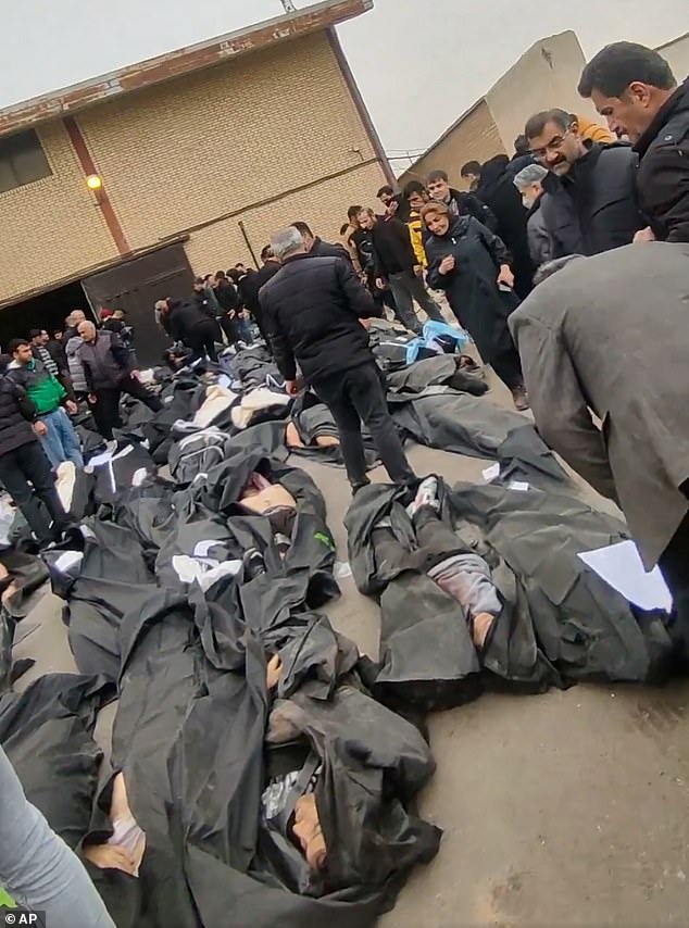 The Islamic Republic is not merely a repressive domestic dictatorship, now widely suspected of killing thousands of demonstrators during the largest popular uprisings since the regime's founding (Pictured: Videos puport to show bodies of Iranian demonstrators after regime crackdown in Iran's Tehran province on January 11)