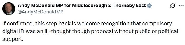 Labour's Andy McDonald was scathing about the digital ID plan
