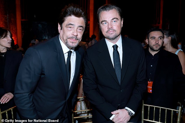 Meanwhile, Leonardo's co-star Benicio del Toro (left) took home the Best Supporting Actor award for his role as Sergio St. Carlos in the film
