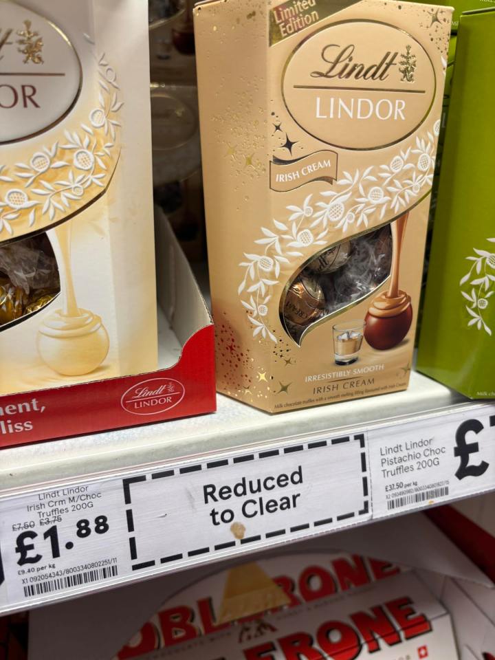 A box of Lindt Lindor Irish Cream truffles on sale for a reduced price in Tesco.