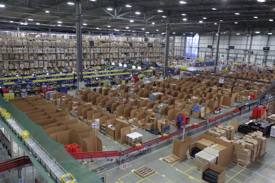 Amazon fulfilment center in Milton Keynes, UK, preparing for Cyber Monday.
