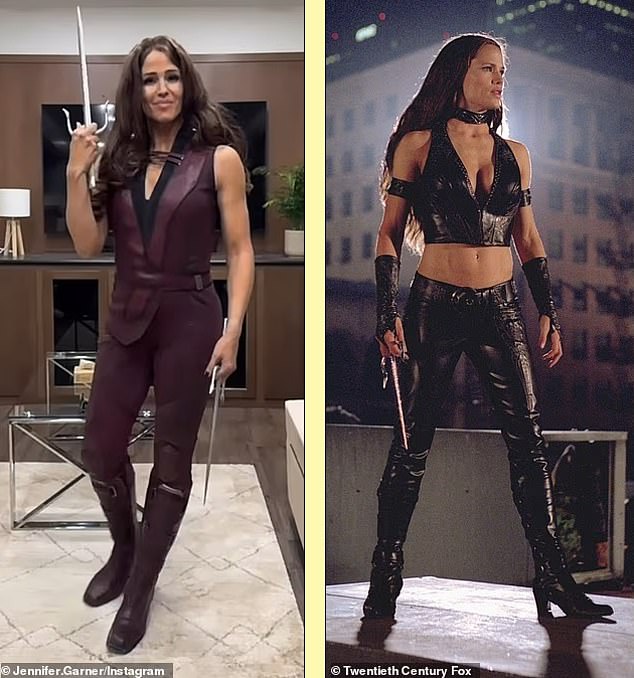 Also last year, Garner slipped back into pleather to play Electra for Deadpool vs Wolverine, left. She looked as great as she did decades ago when she played the same character opposite Ben Affleck in Daredevil, right