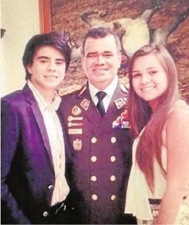 Vladimir Padrino Lopez, Venezuela's defense minister, is seen with his son Mitchell and daughter Yarazetd, as teenagers. Mitchell is now in his 30s, and Yarazetd in her late 20s. She caused a caused a stir by flashing her chest in a Madrid bar