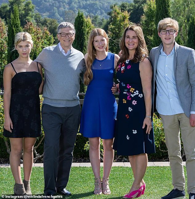 Gates and Melinda share three adult children, Phoebe, Jennifer, and Rory (pictured left to right)
