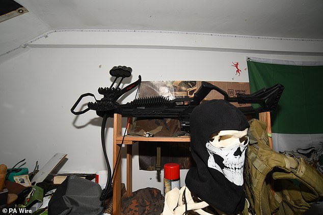 In his room, five knives, two military tactical vests, military helmets, two skull masks, a German military jacket and a Nazi SS officer's cap were found