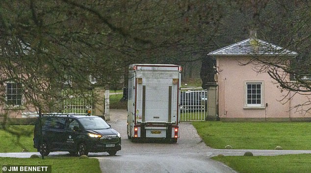 The van is driven towards Andrew Mountbatten-Windsor's Royal Lodge home this morning
