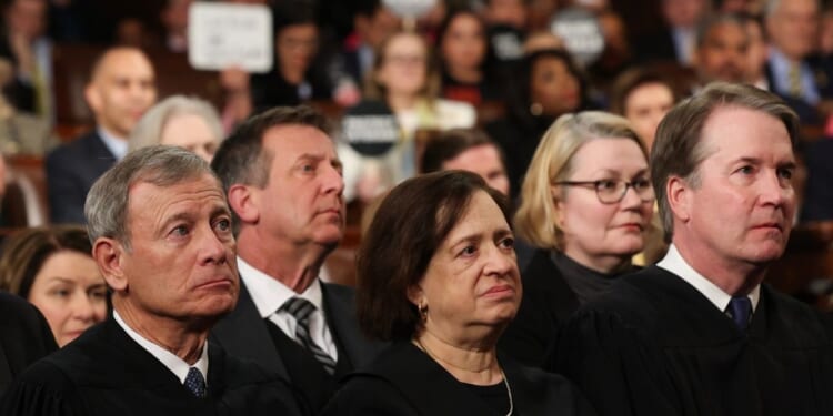Chief Justice of the United States John Roberts, Justice Elena Kagan, and Justice Brett Kavanaugh attend President Donald Trump's address to a joint session of Congress at the U.S. Capitol on March 4, 2025, in Washington, D.C.