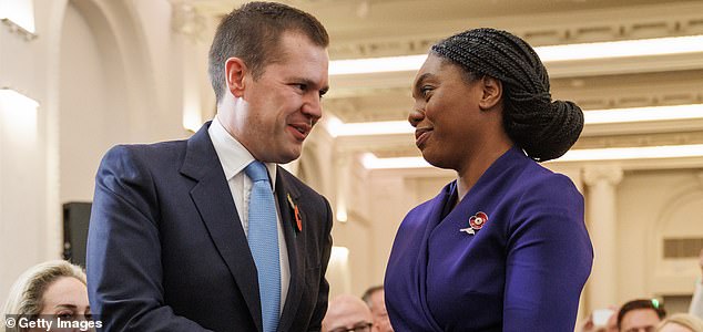 FILE PHOTO: Robert Jenrick Sacked by Conservative Party: LONDON, ENGLAND - NOVEMBER 02: Kemi Badenoch is congratulated by Robert Jenrick after winning the Conservative Party leadership contest on November 2, 2024 in London, England. The Tory leadership contest was paired down from an original pool of six contenders, to a face-off between Kemi Badenoch and Robert Jenrick, following Former prime minister Rishi Sunak's resignation as party leader. Sunak announced he would step down on July 5, in the wake of the Conservative Party's crushing defeat in the UK general election. (Photo by Dan Kitwood/Getty Images)