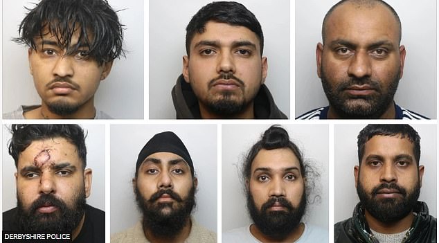 Following the violence at the Kabaddi tournament, seven men were convicted. Clockwise from top left: Malkeet Singh, Parminder Singh, Karamjit Singh, Doodhnath Tripathi, Baljit Singh, Jagjit Singh, Hardev Uppal