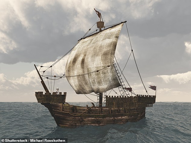 They also unearthed the extensive remains of a real timber-built stern castle - a covered deck where the crew could seek shelter and stay relatively protected. Pictured: A computer-generated cog complete with bow and stern castles (file image)