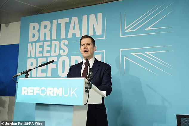 Robert Jenrick speaking at a Reform UK press conference in Westminster, London, this evening