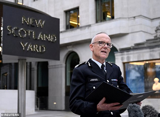 Sir Mark Rowley, Commissioner of the Metropolitan Police, outside New Scotland Yard