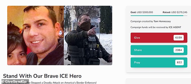 GiveSendGo campaign creator Tom Hennessey called Good 'a radical leftist agitator' and urged 'America First patriots' to help support 'fearless' Ross who 'fired in self-defense to neutralize the threat'. The campaign has raised more than $279,000