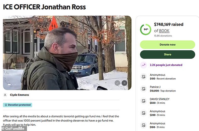 The GoFundMe has received more than $747,000 in donations. Campaign organizer Clyde Emmons branding Good a 'domestic terrorist' and wrote that Ross was '1000 percent justified in the shooting deserves to have a go fund me'