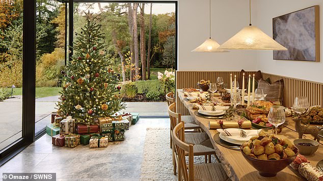 The property features a banquet-style dining area and panoramic views of the lake and surrounding countryside