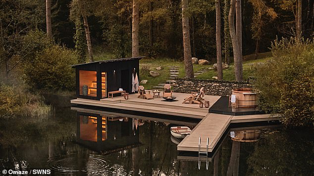 One of the property's standout features is its very own private lake, complete with a wooden jetty and a lakeside wellness area including a sauna, hot tub and outdoor shower